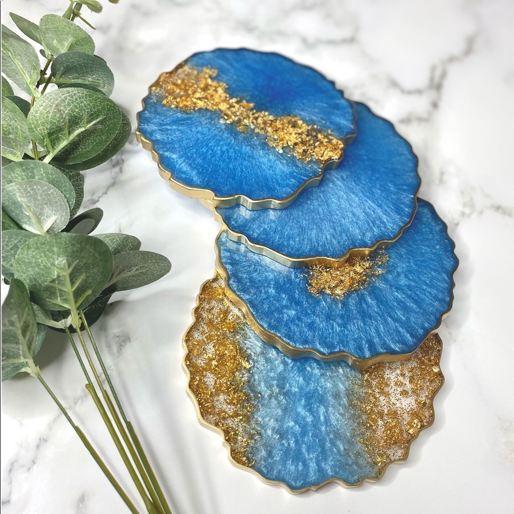 Blue and Gold Geode Coasters - Picture 8 of 10